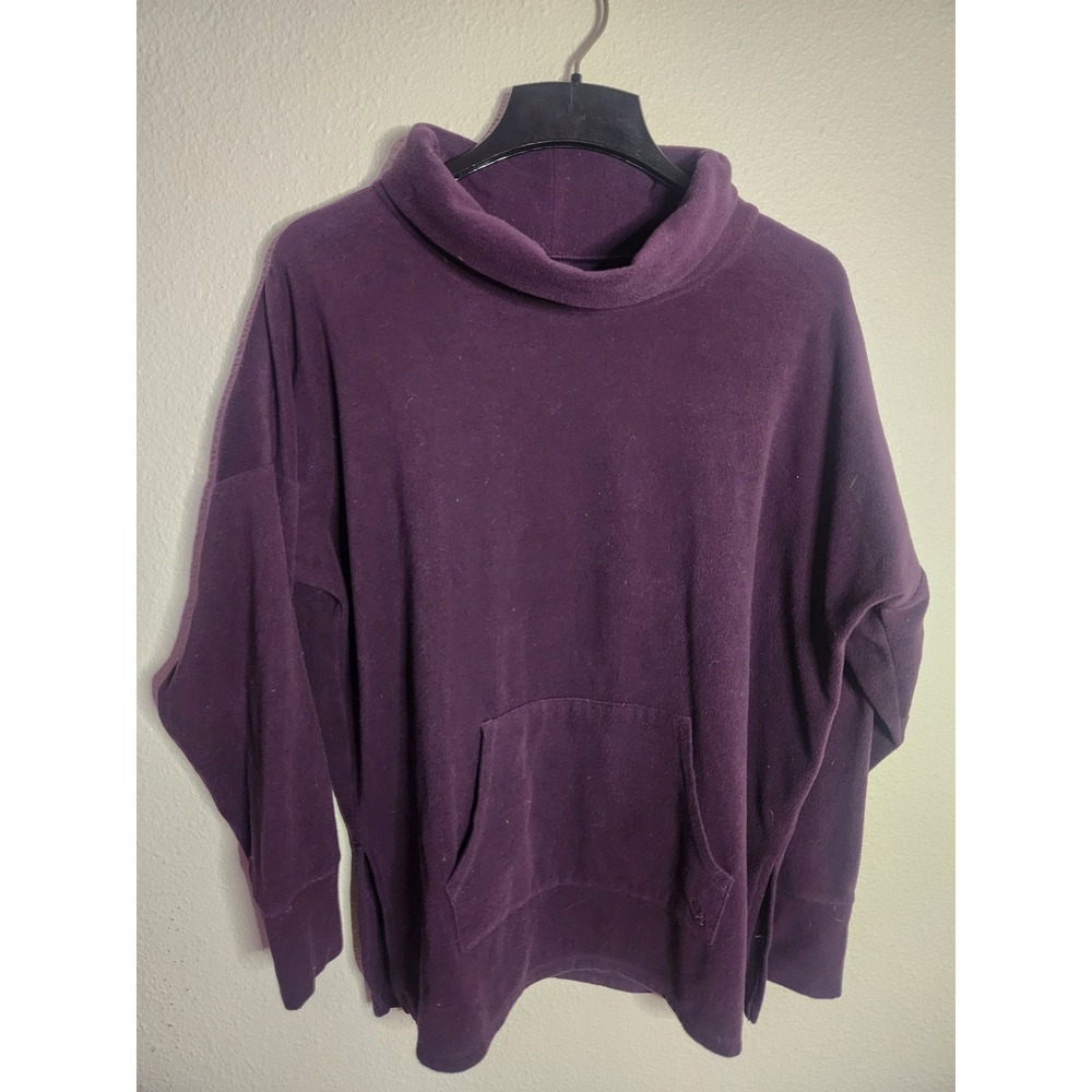 Cuddl Duds Purple Cowl Neck Fleece Pullover Kangaroo Pocket Sweatshirt Large